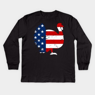 Patriotic Turkey American Flag Distressed Thanksgiving Kids Long Sleeve T-Shirt